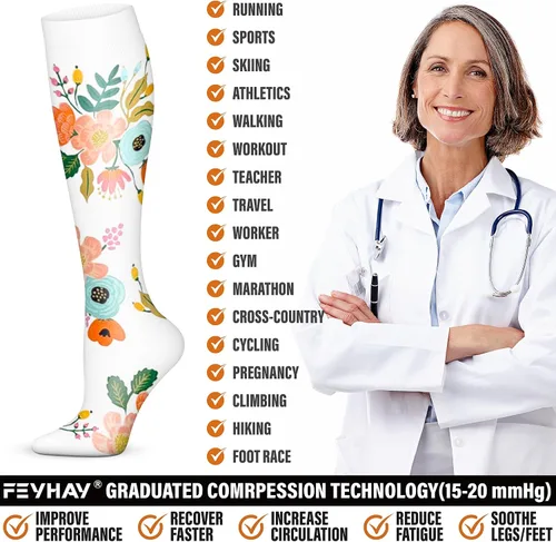Miniatura 30 de FEYHAY Calcetines de compresión de cobre (5 pares) de 15-20 mmHg, la circulación es la mejor atlética y diaria para hombres y mujeres, correr
