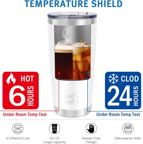 Miniatura 5 de WETOWETO - Vaso de viaje con aislamiento de 20 onzas, de acero inoxidable, con doble pared, a prueba de fugas, taza de café con revestimiento
