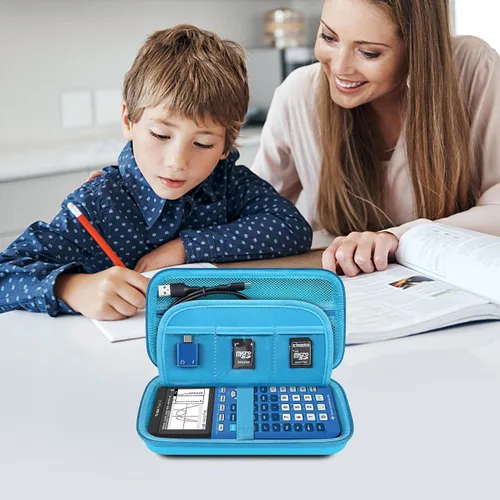 Miniatura 7 de Elonbo Funda de transporte para calculadora gráfica Texas Instruments TI-84 Evo/TI-84 Plus CE Evo, bolsillo de malla adicional para cargador de Azul