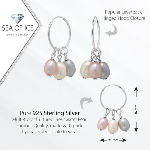 Miniatura 3 de Juego de aretes de perlas cultivadas de agua dulce de plata de ley 925, Gema Metal Piedra preciosa, Perla cultivada en agua dulce