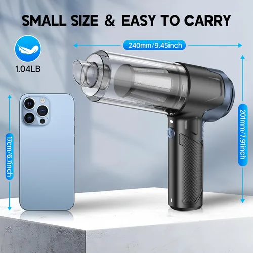 Miniatura 7 de JONYJ Aspiradora de mano para automóvil, aspiradora de mano de 16000 PA, portátil, inalámbrica, 2 en 1 plumero de aire y aspiradora con luz LED
