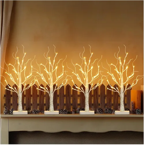 Miniatura 7 de EAMBRITE Árbol de abedul con luces LED para decoración de Navidad en interiores, árbol de mesa iluminado de 22 en 24 LED, ramita blanca, funciona