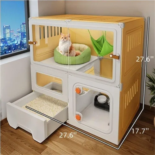 Miniatura 2 de Jaula para gatos, casa de interior para gatos, casa de lujo para gatos de plástico con caja de arena, diseño de tres capas de dos capas, 27.6* 17.7*