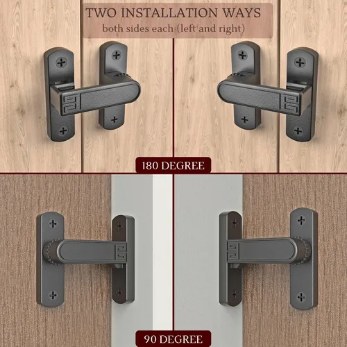 Miniatura 7 de Pestillo deslizante para puerta de granero de 90/180 grados, perilla ajustable, cerradura de seguridad para el hogar, baño, garaje, dormitorio, Negro