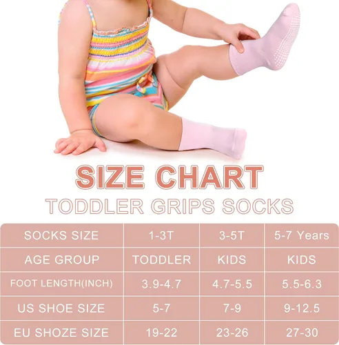 Miniatura 6 de SkiBeaut Calcetines para niños pequeños, 12 pares de puños antideslizantes para niños y niñas con pinzas para 1-7 años