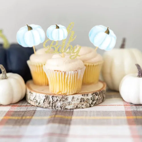 Miniatura 5 de Pumpkin Oh Baby - Decoración para cupcakes con temática de calabaza, para baby shower, cumpleaños, Acción de Gracias, Halloween, fiesta, suministros