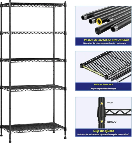 Miniatura 5 de Romorgniz Estantería de 5 niveles de 1010 libras, estantes de alambre ajustables, estantería de metal, estante de almacenamiento para cocina
