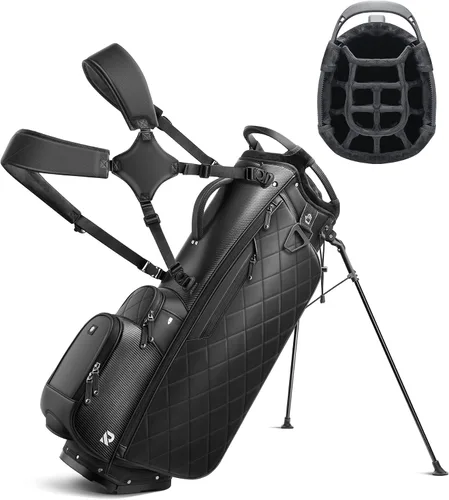 Bolsa de Golf de Soporte de 14 Vías, Divisores de Longitud Completa Bolsa de Golf de Cuero PU con Parte Superior de Felpa para Hombres/Mujeres,