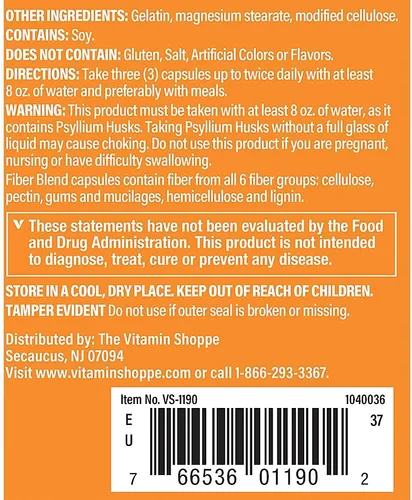 Miniatura 3 de The Vitamin Shoppe Mezcla de fibra, fuente natural insoluble y (100 cápsulas)