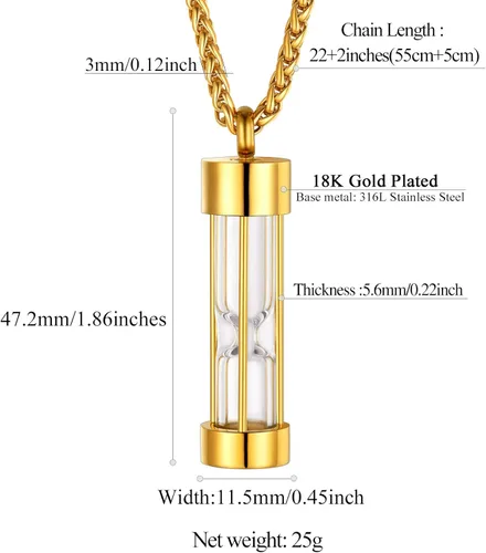 Miniatura 192 de FindChic Collares personalizados con urna para cenizas, barra vertical, gato, luna, reloj de arena, garra de perro, acero inoxidable, chapado en oro