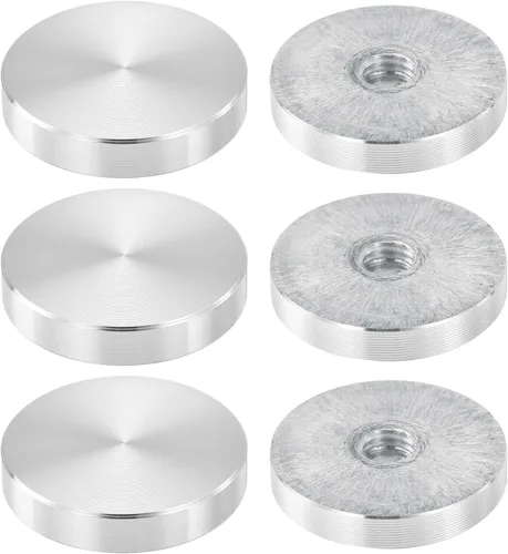 Miniatura 21 de uxcell M6 Rosca 0.787 in de diámetro de forma redonda de aluminio disco hardware 1pcs, aluminio círculo disco vidrio adaptador superior para mesa