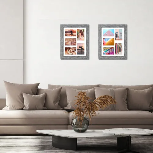 Miniatura 64 de Marcos de Fotos Collage de 13.5X15.5 con 7 Aberturas para Fotos de 4X6, Marco de Fotos Múltiples con Paspartú para Decoración de Pared, Grano