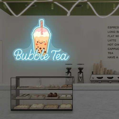 Miniatura 4 de Letrero de Neón de Té de Burbujas, Luz LED de Neón de Té Boba y Leche para Bebidas, Café, Barra de Tienda, Decoración de Pared, Arte Personalizado
