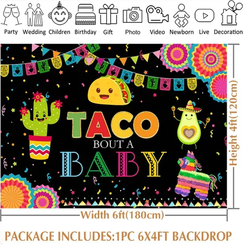 Miniatura 3 de Avezano Taco Bout a Baby - Telón de fondo de fiesta mexicana de 6 x 4 pies, fondo de fiesta de baby shower, México, anuncio de embarazadas, género