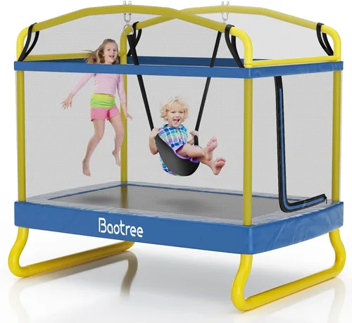 Trampolín rectangular de 7.5 pies para niños, trampolines recreativos aprobados por ASTM de 78 pulgadas con columpio, trampolín pequeño para niños