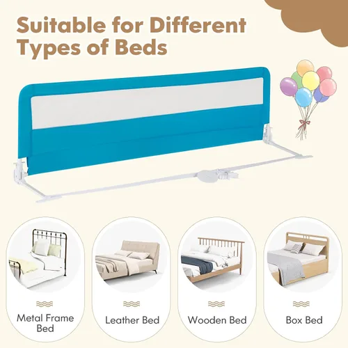 Miniatura 5 de BABY JOY Rieles de cama para niños pequeños, 59 pulgadas, extra largo, protector de cama abatible con correa de seguridad, barandilla plegable