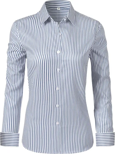 Miniatura 31 de Ruisin - Camisas supersuaves sin arrugas y con botones para mujer, unicolor, manga larga, diseño a rayas, estilo formal, blusa de vestir
