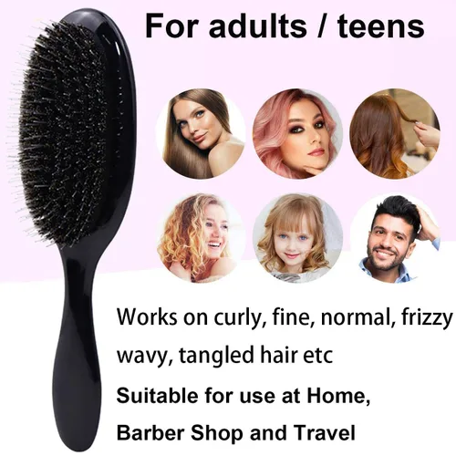 Miniatura 8 de Cepillo desenredante de cerdas de jabalí para cabello rizado fino enredado, cepillo desenredante de paleta antiencrespamiento, cepillo desenredante