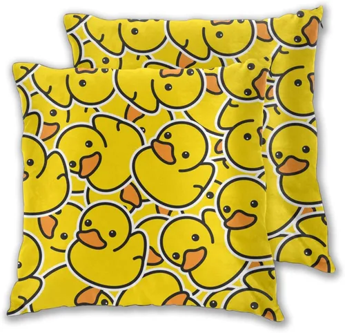 Miniatura 9 de Fiokroo Juego de 2 fundas de almohada de goma con diseño de patos de dibujos animados amarillos, fundas de almohada cuadradas para sofá, dormitorio