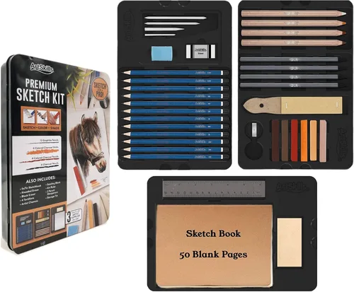 Miniatura 9 de ArtSkills Kit de bocetos, juegos de arte para adultos con juego de lápices y suministros de arte de carbón, lápices de sombreado para dibujar