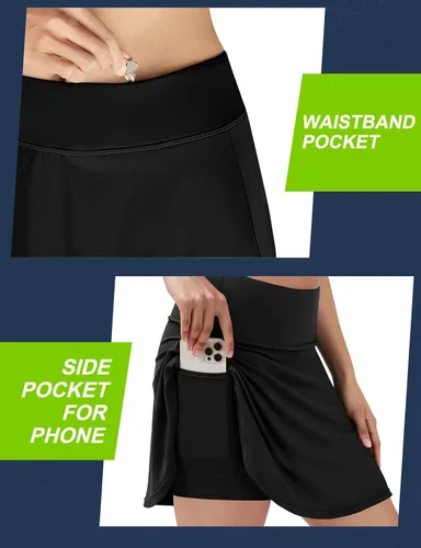 Miniatura 3 de Ewedoos Falda de tenis para mujer con 3 bolsillos de cintura alta, falda pantalón atlética de golf, faldas de tenis para mujer