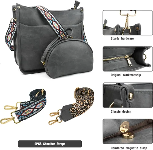 Miniatura 4 de KOGTLA Bolsos cruzados de cuero Hobo con correa de guitarra para mujer