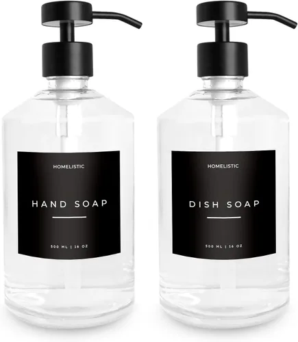Miniatura 9 de Juego de 2 dispensadores de jabón de vidrio de lujo, elegantes botellas ámbar con bombas negras mate, ideal para cocina y baños, bomba de vidrio