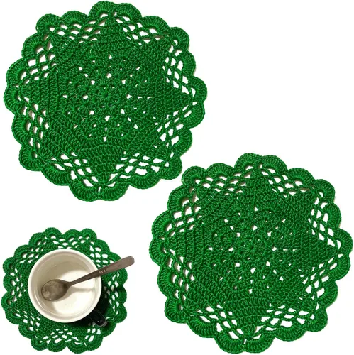 Miniatura 16 de Juego de 2 manteles individuales de encaje con diseño de flores huecas de ganchillo, manteles individuales de encaje para taza de té, aniversario