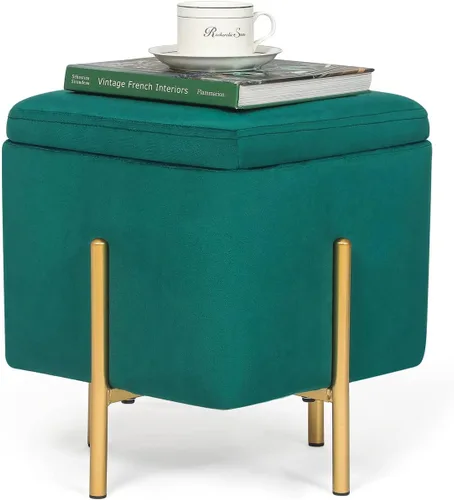 Miniatura 5 de Adeco Otomanas de almacenamiento cuadradas tapizadas, otomanas modernas de terciopelo verde con almacenamiento para sofá