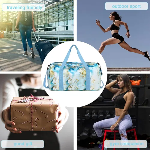 Miniatura 3 de BLUBOON Bolsa de lona deportiva para mujeres y niñas, bolsa de lona para el fin de semana, Guijarro azul blanco