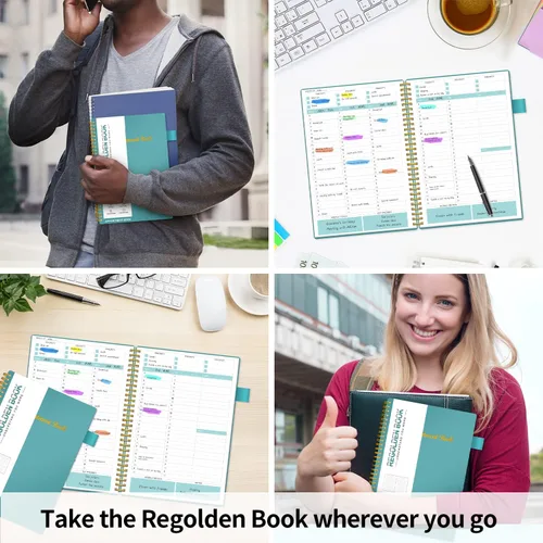 Miniatura 6 de Regolden-Book - Agenda semanal sin fecha, agenda diaria por hora con intervalo de 30 minutos, cubierta flexible, cuaderno de encuadernación