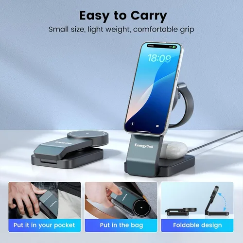 Miniatura 7 de EnergyCell Estación de carga inalámbrica 3 en 1 para dispositivos Apple, cargador inalámbrico de 15W para iPhone 17/16/15/14/13/12, Apple Watch