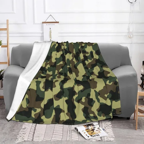 Miniatura 2 de Manta de franela de 50 x 40 pulgadas, manta de forro polar de camuflaje suave y cómoda con pompones para exteriores e interiores