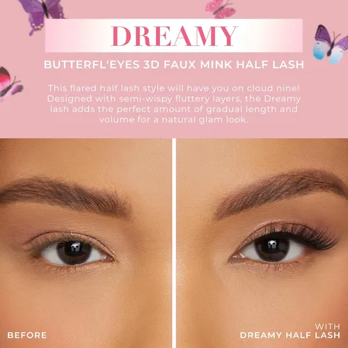 Miniatura 2 de Lilly Lashes Butterfl'eyes - Pestañas de visón sintético, medias pestañas de aspecto natural y tacto, pestañas postizas y reutilizables 20x, sin