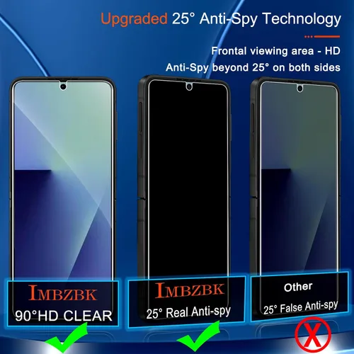 Miniatura 3 de IMBZBK [Instalación automática] Paquete de 2 protectores de pantalla de privacidad para Samsung Galaxy Z Flip 7, 2 películas antiespía interiores +