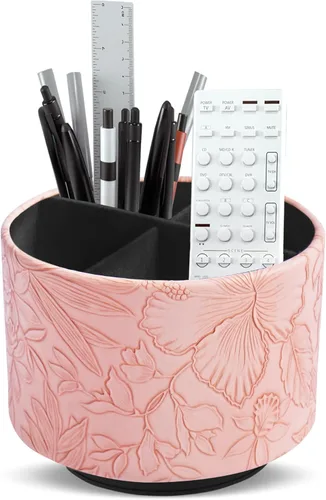 Miniatura 25 de Organizador Redondo de Cuero para Suministros de Arte, Soporte para Control Remoto, Rotación de 360 Grados, Soporte Multifuncional para Lápices