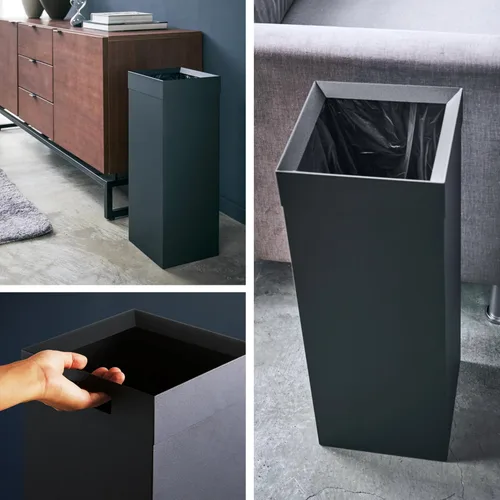 Miniatura 4 de YAMAZAKI Home - Cubo de basura delgado y alto, moderno, cuadrado, de acero con asa, cubo de basura de metal negro para cocina, baño u oficina, 7.25