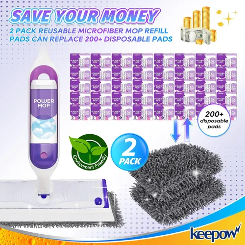 Miniatura 8 de KEEPOW Almohadillas de microfibra reutilizables para mopa Swiffer Powermop, paquete de 2, almohadillas de mopa eléctrica para trapeador de 13 a 15
