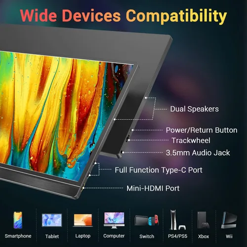 Miniatura 3 de KYY Monitor portátil de 15.6 pulgadas FHD 1080P USB C HDMI monitor de juegos ultra delgado pantalla IPS con cubierta inteligente y altavoces, Plug &