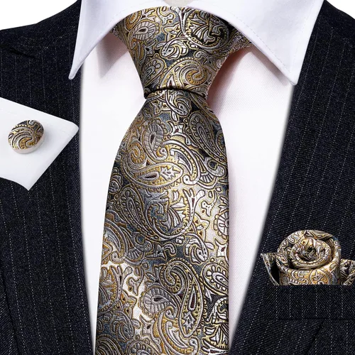Miniatura 2 de Barry.Wang Conjunto de corbata de seda para hombre, diseño abstracto, corbata, bolsillo, cuadrado, gemelos, boda, fiesta, formal