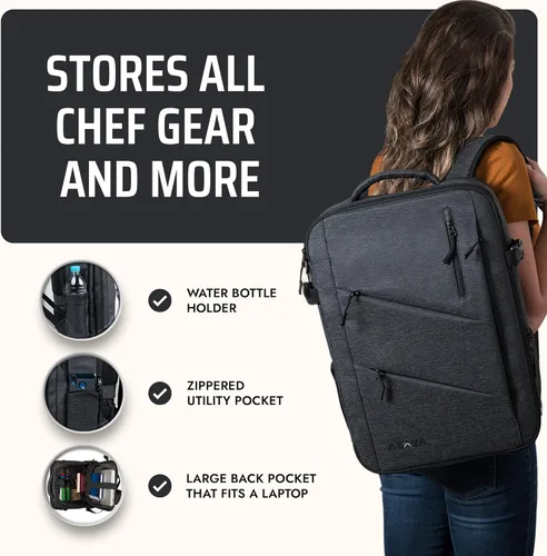 Miniatura 5 de Asaya - Mochila para cuchillos de chef con bolsa enrollable para 20 cuchillos de bolsillo - Más de 30 bolsillos para cuchillos - Los cuchillos