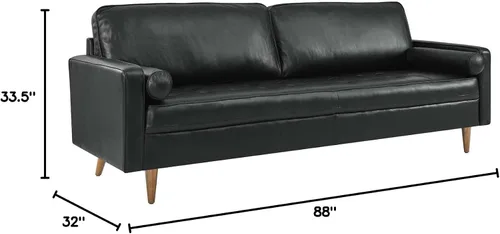 Miniatura 3 de Modway Valour - Sofá de cuero y espuma densa de 88 pulgadas con acabado negro