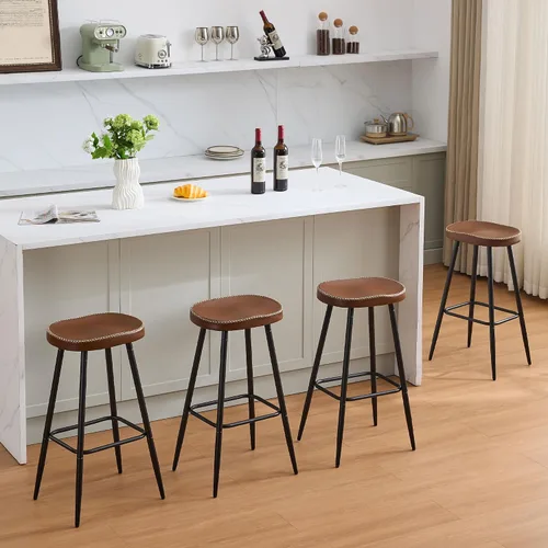 Miniatura 11 de FIRAVOE Juego de 2 Taburetes de Bar, Taburetes de Bar Modernos de 24" de Altura de Mostrador, Taburetes de Montar sin Respaldo de Cuero Sintético