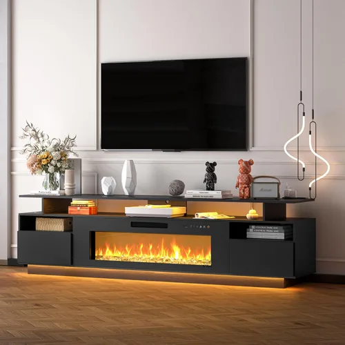 Miniatura 8 de FJTJBSI Soporte de TV con chimenea de 70 pulgadas con chimenea eléctrica de 36 pulgadas, centro de entretenimiento con estación de carga y consola