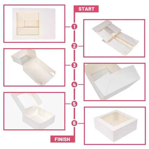Miniatura 4 de NPLUX Cajas de panadería de 8 x 8 x 3 pulgadas con ventana, cajas de chocolate y fresas para pastel, pastel, magdalena, galletas, macarrón, corazón