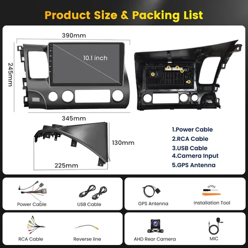 Miniatura 8 de [4Core 64G] Android 15 Estéreo de coche para Honda Civic 2006-2011, Hikity 10.1 pulgadas pantalla táctil Civic Car Radio inalámbrico Carplay Android