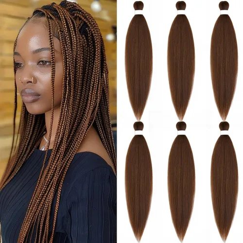 pelo trenzado preestirado marrón, pelo trenzado Kanekalo, pelo trenzado preestirado de 26 pulgadas, 6 paquetes plegados, textura Yaki, extensiones