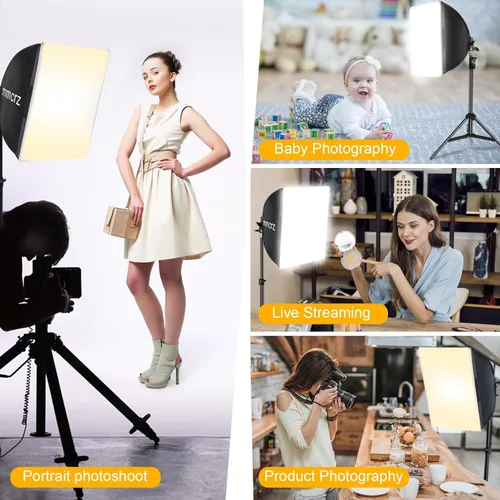 Miniatura 7 de Paquete de 2 kits de iluminación profesional Softbox, luces de estudio de 16 x 16 pulgadas con bombillas LED E27 de 85 W 2700-6500 K, iluminación
