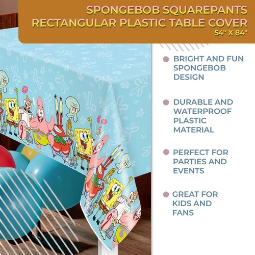 Miniatura 4 de Spongebob Squarepants - Mantel rectangular de plástico, 54 x 84 pulgadas, ideal para cumpleaños y fiestas de niños