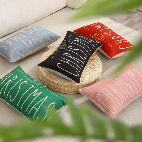 Miniatura 9 de TRENDIN PL1064TR - Funda de almohada navideña de 12 x 20 pulgadas, decoración de Navidad, de lino, rectangular, decorativa, lumbar, para cintura, 12